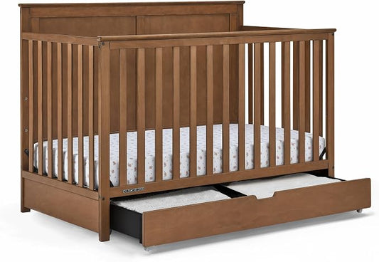 Simmons Kids Logan 6-in-1 Convertible Crib with Underdrawer - Greenguard Gold Certified, Chestnut