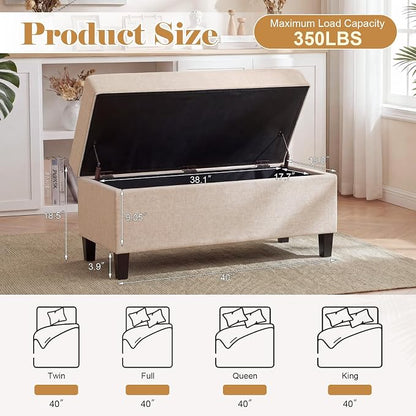 Asense Storage Ottoman Bench,18.8 x 40 x 18.5 Inches Storage Bench,Foot Rest with Legs,Tufted Ottomans with Safety Hinge,End of Bed Bench for Bedroom,Living Room,Entryway