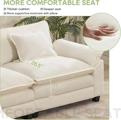 Oprisen 53" Modular Sectional Sofa, Comfy Cloud Couch Sectional Sofa with Ottoman, Chenille Sofa Sleeper Deep Seat Sofa with Throw Pillows for Living Room (Beige White)