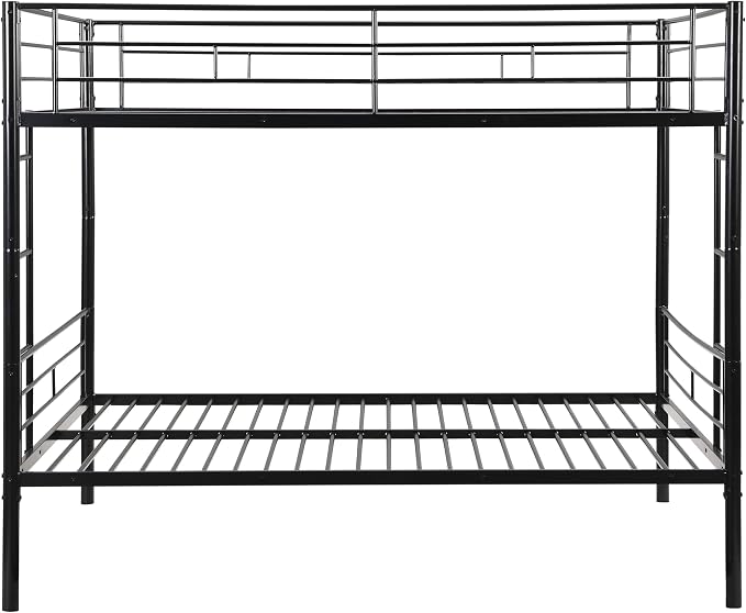EMKK Metal Bunk Bed Full Over Full with Guardrails,Bedframe,Bunk Beds for Dorm,Bedroom,Guest Room,Heavy Duty Metal Slats, Noise Free, No Box Spring Needed, Black