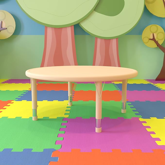 Flash Furniture Wren 45" Round Natural Plastic Height AdjusTable with Rounded Safety Corners Activity Table with Rounded Safety Corners