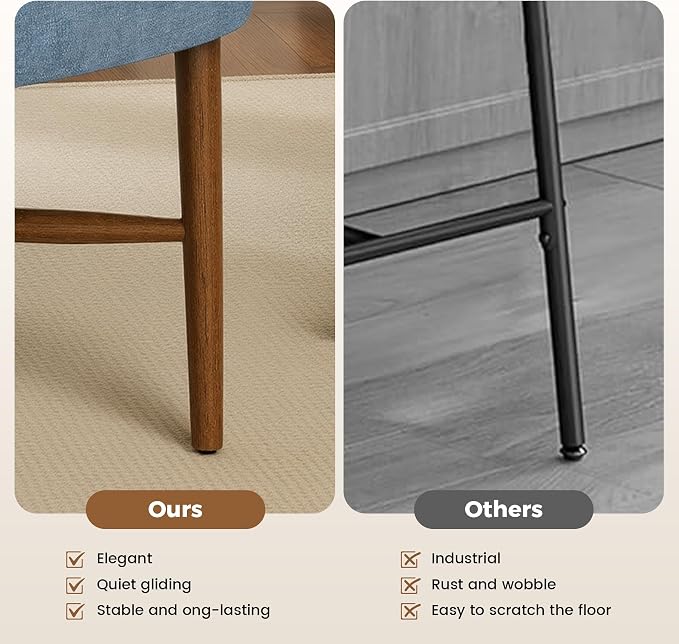 Dining Chairs Set of 6, Linen Upholstered, Solid Wood Legs, Blue | Mid Century Farmhouse, Cross-Brace Reinforced, Padded Cushion, Easy 15-Min Assembly, Kitchen Dining Room