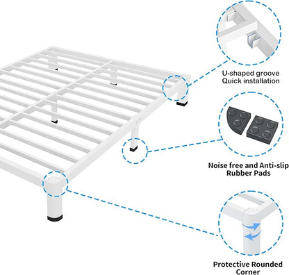 ROIL 10 Inch White King Bed Frame with Rounded Corner and Mattress Retainers, 3500LBS Heavy Duty Steel Slats No Box Spring Needed Platform Noise-Free Easy Assembly
