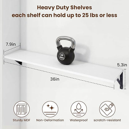 Axeman 36 Inch Floating Shelves | 8 Inch Deep White Wall Shelves Set of 2 | 36''W x 8''D Rustic White Wood Shelves for Bathroom Living Room Bedroom Kitchen