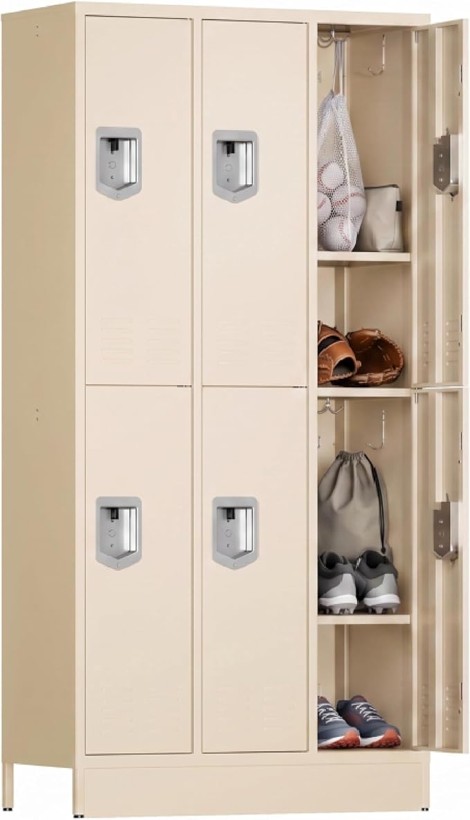 BUTISOW 6 Door Metal Storage Locker for Employees, Heavy Duty Steel School | Locker with Lift Up Handle & Recessed Hasp, Gym Office Lockers with Adjustable Shelves & Hooks, Beige