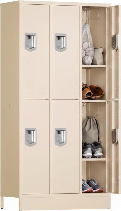 BUTISOW 6 Door Metal Storage Locker for Employees, Heavy Duty Steel School | Locker with Lift Up Handle & Recessed Hasp, Gym Office Lockers with Adjustable Shelves & Hooks, Beige