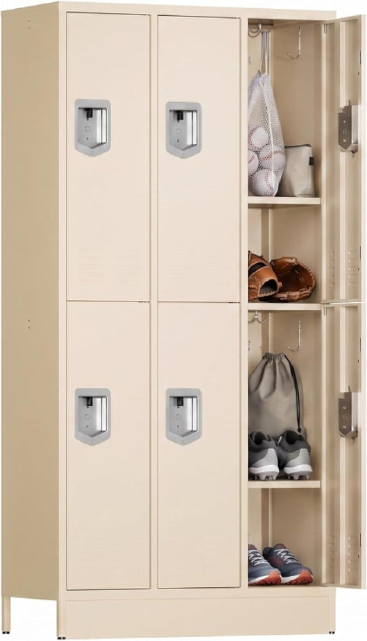 BUTISOW 6 Door Metal Storage Locker for Employees, Heavy Duty Steel School | Locker with Lift Up Handle & Recessed Hasp, Gym Office Lockers with Adjustable Shelves & Hooks, Beige
