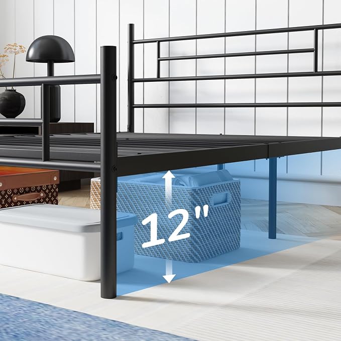 Avenco Metal Platform Bed Frame Full Size with Classical Headboard and Footboard, 14 Inch, Under Bed Storage, Strong Metal Slats Support, Mattress Foundation, No Box Spring Needed