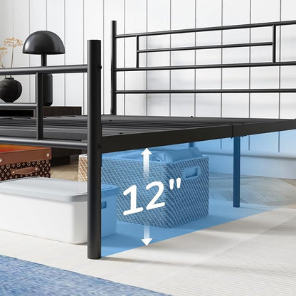 Avenco Metal Platform Bed Frame Full Size with Classical Headboard and Footboard, 14 Inch, Under Bed Storage, Strong Metal Slats Support, Mattress Foundation, No Box Spring Needed