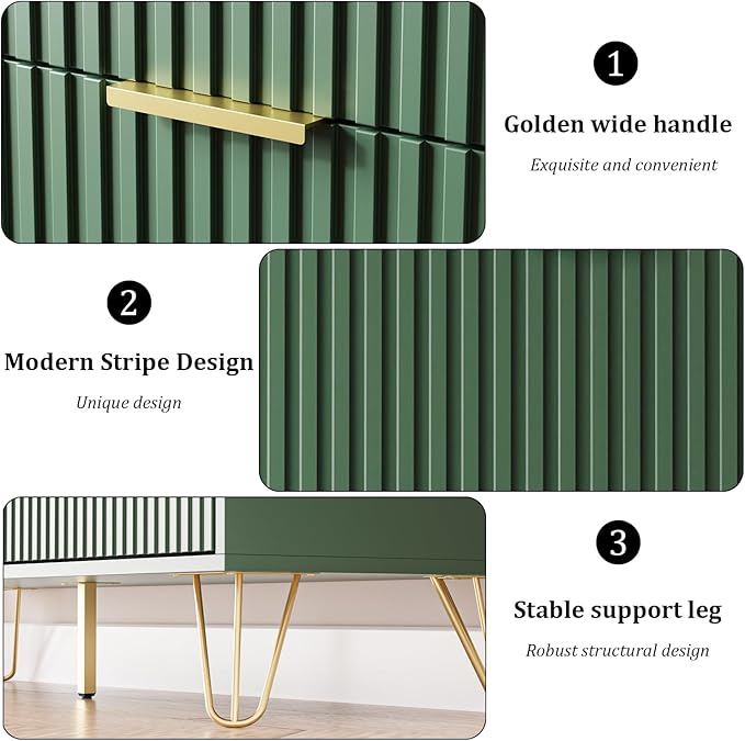 MAISONARIA Green Dresser for Bedroom, 7 Drawer Dresser with Gold Pulls, Wide Chest of Drawers for Bedroom, Entryway, 47.2" L x 15.7" D x 31.4" H