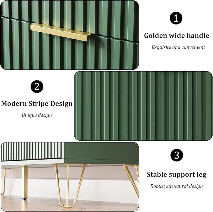 MAISONARIA Green Dresser for Bedroom, Modern Dresser with Gold Metal Handles & Chests of Drawers, Wood Chest of Drawers for Bedroom
