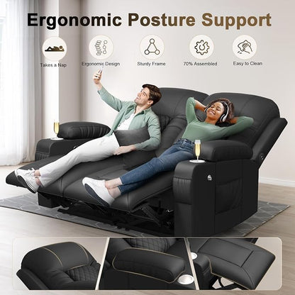 YONISEE Loveseat Recliner, Loveseat Recliner Sofa with Storage, Recliner Chair with USB Ports, 2 Cell Phone Holders, Cup Holder, Loveseat Couch for Living Room Home Theater Seating