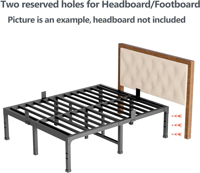 FUIOBYVV Full Size Bed Frame, 14 Inch Heavy Duty Metal Platform Bed Frame Full Support Up to 3500 lbs, No Box Spring Needed,Headboard Holes,Steel Slat Support,Noise Free,Easy Assembly