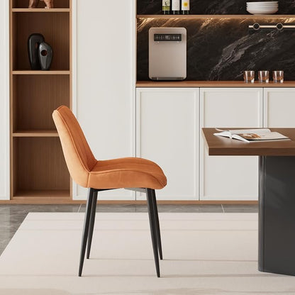 VECELO Dining Chairs Set of 2, Velvet Fabric & Metal Frame, Mordern Style for Kitchen, Living Room,Offcie, Brown