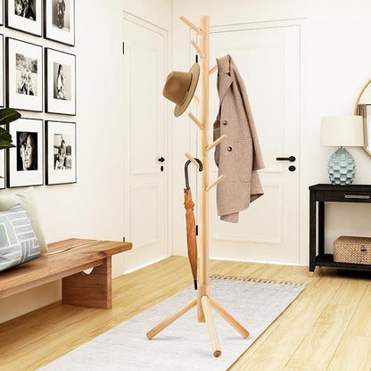 WANGMUXIA Coat Rack, Freestanding Coat Rack with 8 Hooks and 3 Adjustable Size Tree Coat Racks for Bedroom, Hallway, Entrance, Office, for Hats, Coats, Scarves, Handbags