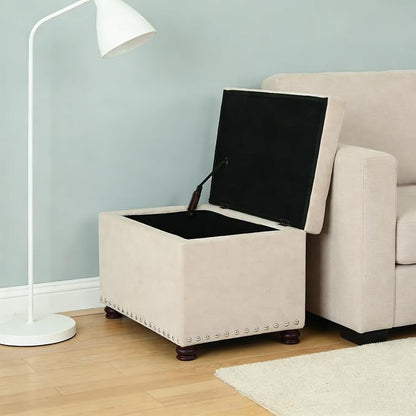 Joveco Storage Ottoman, 24" Fabric Rectangle Tufted Bench Foot Rest Stool for Living Room Bedroom, Beige
