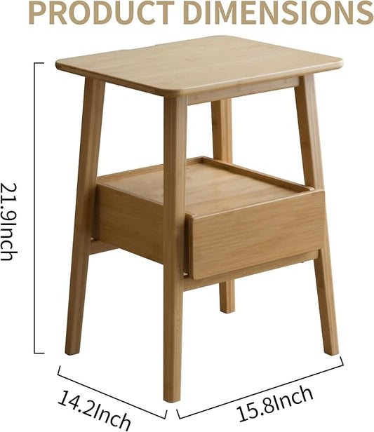 JIKUGO Nightstand Mid Century Modern and Drawers Display Cabinet for Bedroom Bamboo Bedside Tables 21.9x15.8x14.2in Night Stands Bed Side Table Bamboo