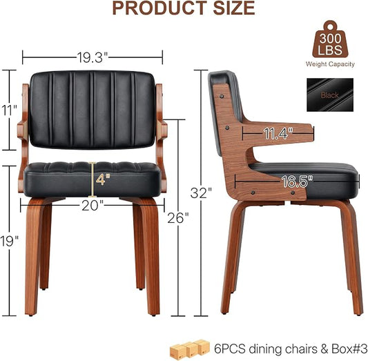 Dining Chairs Set of 6 with Hanging Armrest Black | Set of 6 with hanging armrests that hook onto table edge. Durable walnut frame with soft faux leather padding
