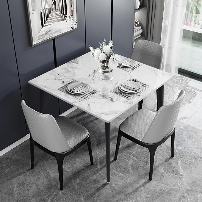 Wisfor Square Kitchen Dining Table: Sintered Stone Dining Room Table Modern Coffee Table Marble Table with Stable Metal for Kitchen Living Room Office Patio Seaside, 31.5x31.5x29.92 inch
