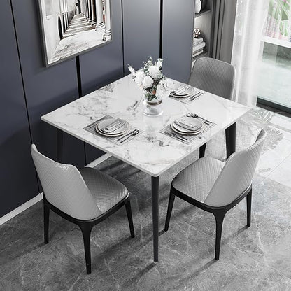 Wisfor Square Kitchen Dining Table: Sintered Stone Dining Room Table Modern Coffee Table Marble Table with Stable Metal for Kitchen Living Room Office Patio Seaside, 31.5x31.5x29.92 inch