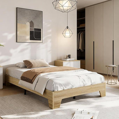 IDEALHOUSE Twin Size Wood Bed Frame,Platform Nature Bed with Strong Wooden Slats,No Box Spring Needed,Minimalist Bedroom Furniture,Contemporary Wooden Bed Frame,Easy Assembly
