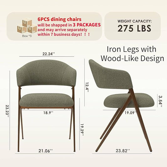 COLAMY Dining Chairs Set of 6, Mid Century Modern Dining Room Kitchen Dinner Chairs with Iron Legs, Open Back and Padded Seat, for Living Room/Bedroom/Restaurant/Cafe, Green
