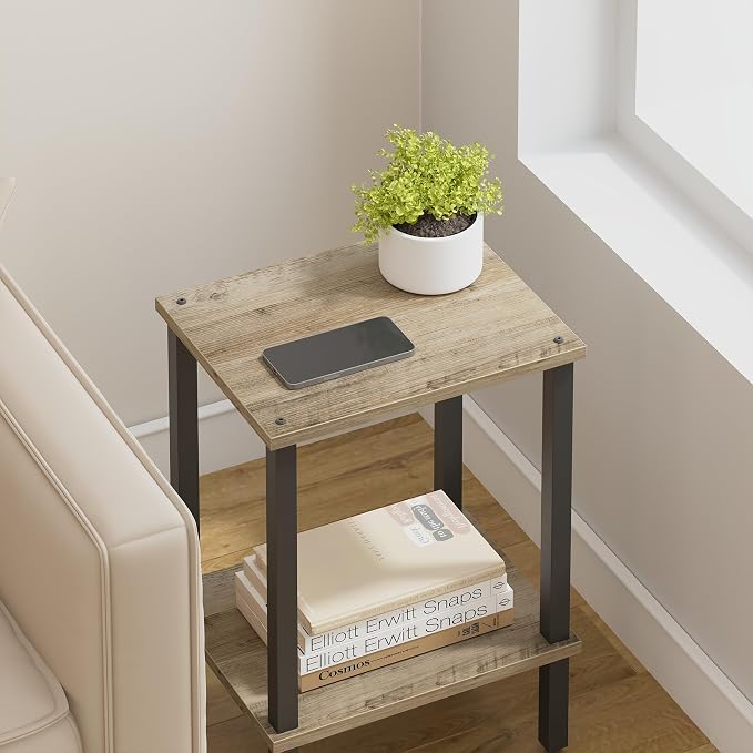 TUTOTAK End Table, Set of 2, Side Table, Nightstand, 2-Tier Storage Shelf, Sofa Table for Small Space, Living Room, Bed Room TB01BG035