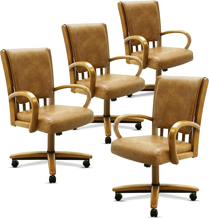 Chromcraft Ashen Vale Swivel Dining Chairs with Casters, Set of 4 – Luxury Upholstered Kitchen & Dining Room Chairs with Arms, Ergonomic Tilt & Swivel Comfort - CM1777