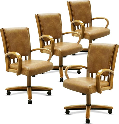 Chromcraft Ashen Vale Swivel Dining Chairs with Casters, Set of 4 – Luxury Upholstered Kitchen & Dining Room Chairs with Arms, Ergonomic Tilt & Swivel Comfort - CM1777