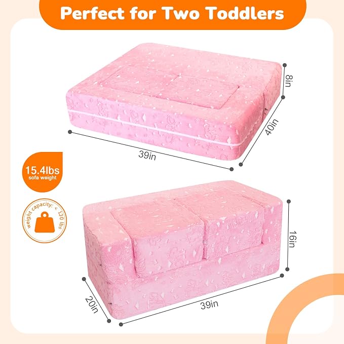 MeMoreCool Glow-in-The-Dark Unicorn Kids Modular Couch Sofa – Convertible 2-in-1 Plush Foam Toddler Chair for Children’s Bedroom