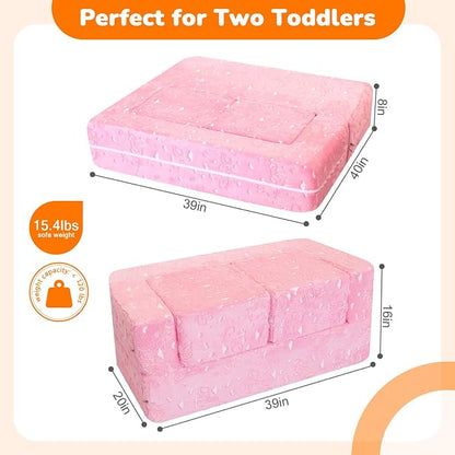 MeMoreCool Glow-in-The-Dark Unicorn Kids Modular Couch Sofa – Convertible 2-in-1 Plush Foam Toddler Chair for Children’s Bedroom