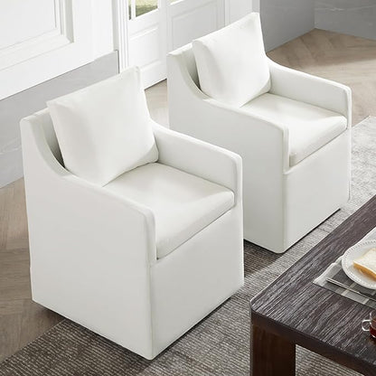 KISLOT Upholstered Dining Chairs Set of 4, Washable Cover Modren Deskchair with 4 Casters & Hidden Storage for Dining Room, Living Room, Home Office, Cream, 4 Box