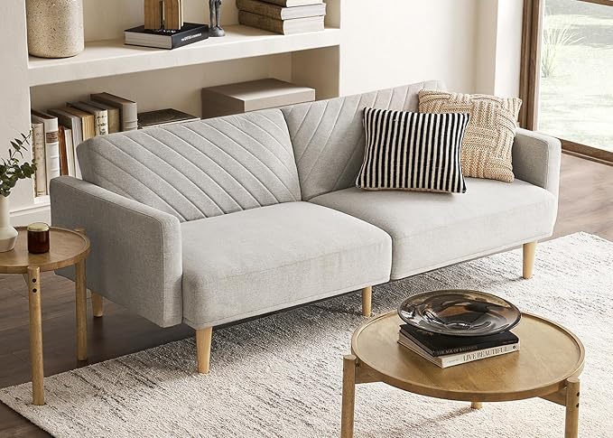 mopio 76.4" Futon Sofa Bed, Couch, Loveseat, Sleeper Sofa, Mid Century Modern Futon Couch, Sofa Cama, Couches for Living Room (Light Gray Fabric)