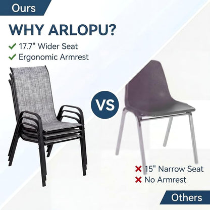 Arlopu 5 Piece Outdoor Patio Dining Set (Umbrella not Included), Porch Furniture with 4 Textline Chairs, 1 Square Glass Table for Garden, Backyard and Poolside, Lawn (Grey)
