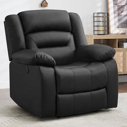 EBELLO Classic Power Recliner Chair, Faux Leather Oversized Electric Overstuffed Reclining Chair with Soft Cushion and Back, Sofa with Comfortable Armchair, Black