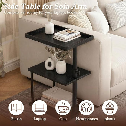 Faesun C Table End Table Adjustable Height, 360°Swivel TV Tray Table for Small Spaces, Small Nightstand for Living Room, Bedroom, Black