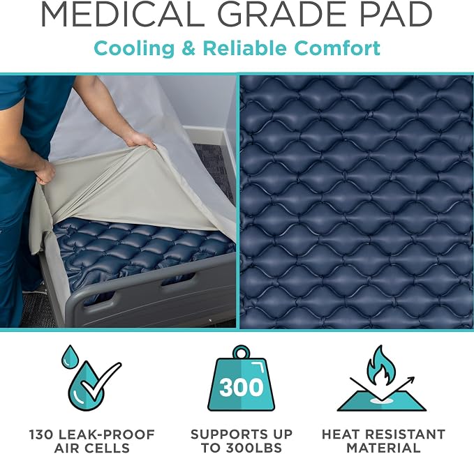Vive Alternating Air Pressure Mattress Pad - The Original Bed Sore Prevention Solution - Hospital Topper for Bedridden Patients - Includes Waterproof, Breathable Ulcer Cushion & Whisper Quiet Pump