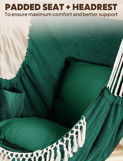 Chihee Hammock Chair Hanging Swing 2 Pillows Included,Strong Webbing Straps and Hooks for Easy Hanging Soft Cotton Hanging Chair Side Pocket Tassel Chair Comfort Indoor Outdoor