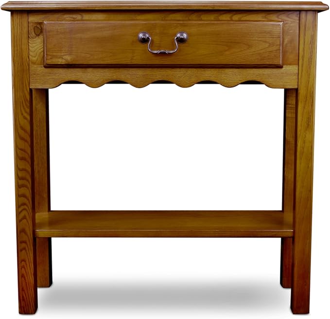 Leick Home Wave Console Table, Solid Wood, with Drawer, for Entryways, Hallways, and Living Rooms, Medium Oak, 9021-MED