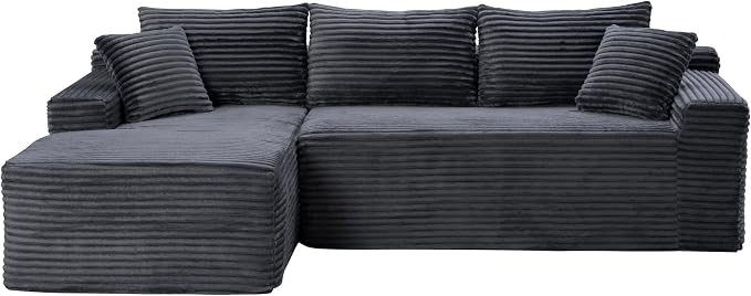 95" L-Shaped Cloud Sectional Couch, Left Facing Modular Compressed Boneless Sectional Sofa with Chaise Lounge, Plush Corduroy Boneless Corner Sofa for Living Room