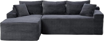 95" L-Shaped Cloud Sectional Couch, Left Facing Modular Compressed Boneless Sectional Sofa with Chaise Lounge, Plush Corduroy Boneless Corner Sofa for Living Room