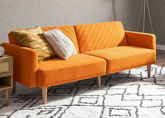 mopio 76.4" Futon Sofa Bed, Couch, Loveseat, Sleeper Sofa, Mid Century Modern Futon Couch, Sofa Cama, Couches for Living Room (Apricot Velvet)
