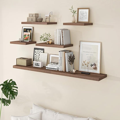 Fun Memories Floating Shelves - 2 Pack 12 Inch Deep Rustic Wooden Wall Shelves - Extra Deeper & Thicker Wall Mounted Storage Shelf for Living Room, Kitchen, Farmhouse - 24" W x 12" D x 1.5" H - Walnut