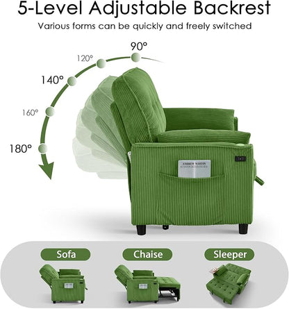Sleeper Sofa Bed, 54'' Convertible Pull Out Couch with Small Table| USB Port | Stand Table| Corduroy Fabric | Adjustable Backrest for Apartment, Office, Bedroom, Guest Room(Green)