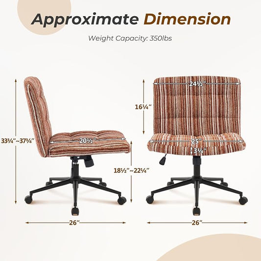 Furnimart 360° Swivel Criss Cross Desk Chair Extra-Thick Cushion, Premium Chenille Cross Legged Chair with Wide Seat & Wheels, Comfy Armless Home Office Chair for Bedroom, Vanity, Sturdy (Dark Brown)