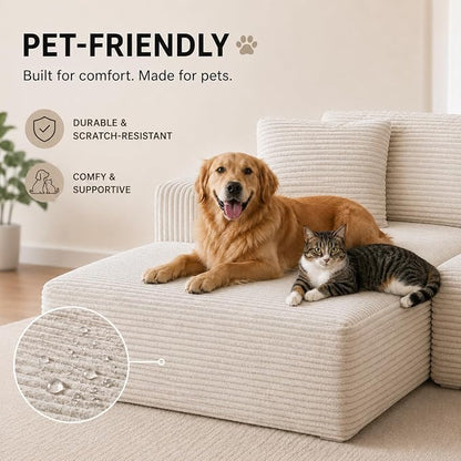 103” Cloud Sectional Couch, Convertible Boneless Couch, Modular L-Shaped Couch, Soft Friendly Fluffy Couch, No Assembly Required(Left-Facing, Beige)