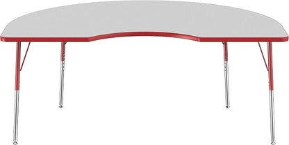 FDP Kidney Activity School and Office Table (48 x 72 inch), Standard Legs with Swivel Glides for Collaborative Seating Environments, Adjustable Height 19-30 inches - Gray Top and Red Edge