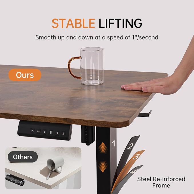 47"x24" Standing Desk Height Adjustable Electric Stand up Desks for Home Office Computer Sit Stand Desk with Two-Piece Desktop with gap LED Display 3 Memory Presets T-Shaped Metal Support,Brown