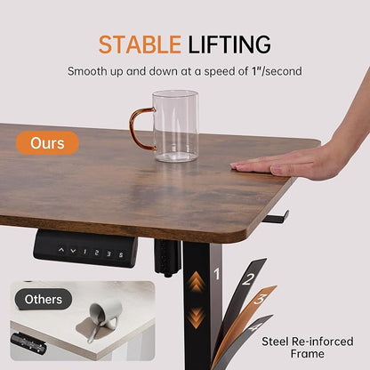 55"x24" Standing Desk Height Adjustable Electric Stand up Desks for Home Office Computer Sit Stand Desk with Two-Piece Desktop with Gap 3 Memory Presets T-Shaped Metal Support, Brown