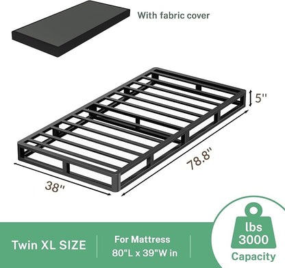 VIPSHOW 5 Inch Twin XL Metal Bed Frame Round Corner Low Platform Bed Frames 3000 LBS Heavy Duty Steel Slats Support Mattress Foundation No Box Spring Needed, Noise Free, Easy Assembly, Black